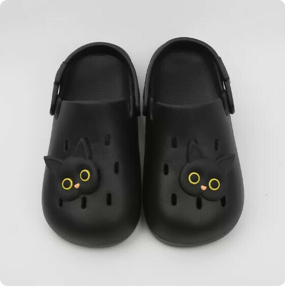 Summer Baotou Cave Sandals (8059-14 Black Cat on Black Bottom) [35-40 Size] [Contact Customer Service to Confirm Shipping Size after Placing an Order]]