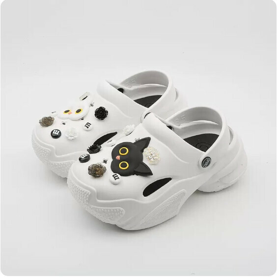 Summer Daddy Thick-bottomed Hole Baotou Slippers (1917-1 Black and White Cat on White Background) [36-41 Size] [Contact Customer Service to Confirm Shipping Size after Placing an Order]]