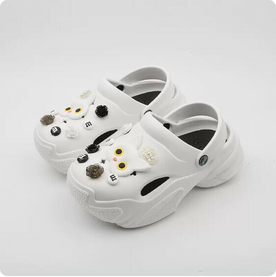 Summer Daddy Thick Bottom Hole Hole Baotou Slippers (1917-1 White Cat on White Background) [36-41 Size] [Contact Customer Service to Confirm Shipping Size After Placing an Order]]