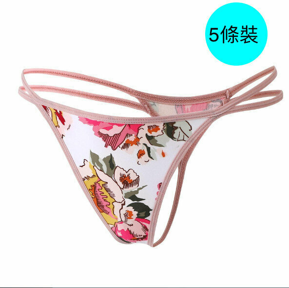 【5 Packs】Low-waisted printed thong T-pants (one-size-fits-all) [Random color]