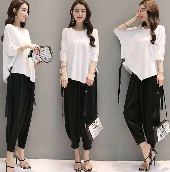 Loose and thin fashion radish pants set [white] (size: M-3XL) (contact customer service to confirm the shipping size after placing an order)]