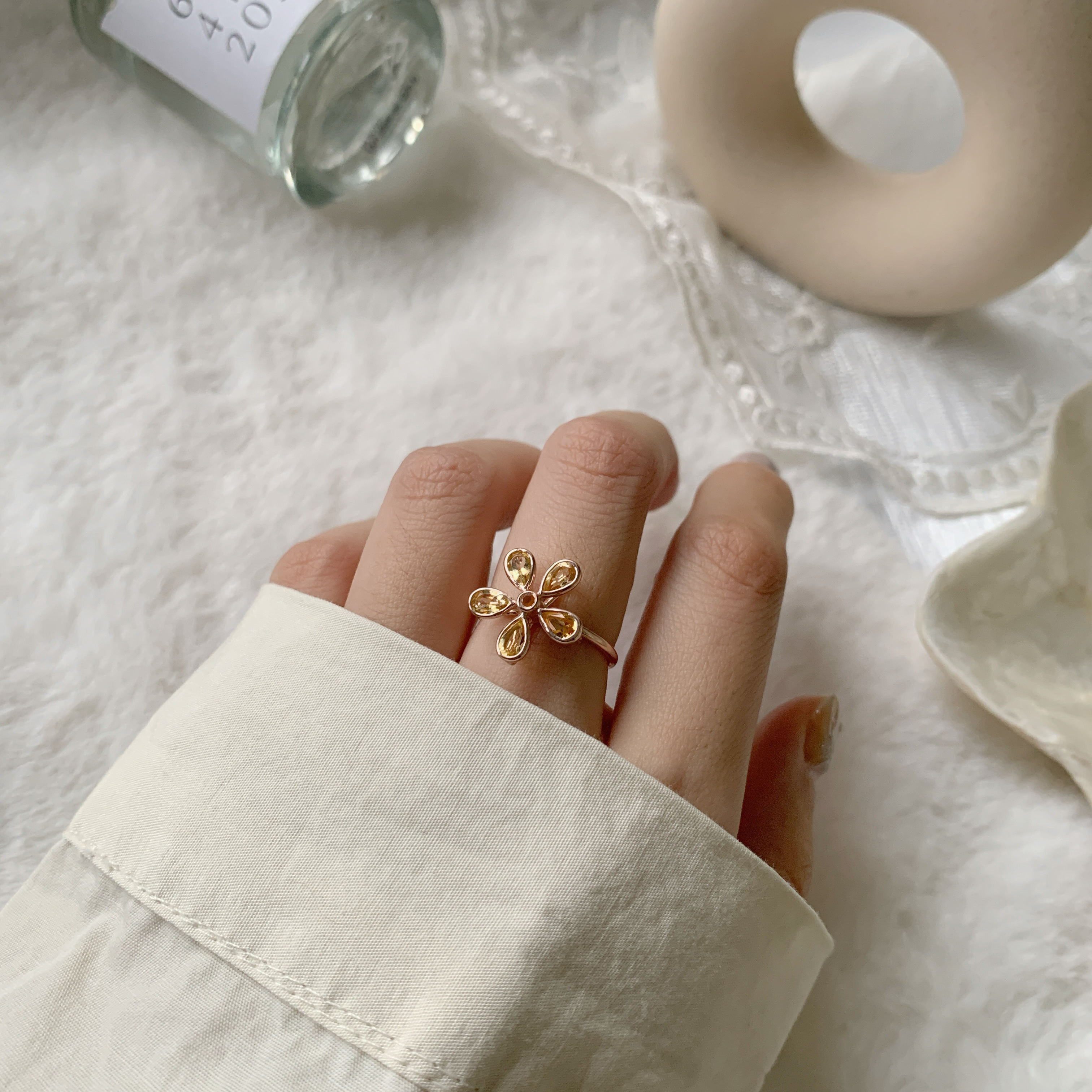 簡約花花黃水晶橘瑪瑙戒指