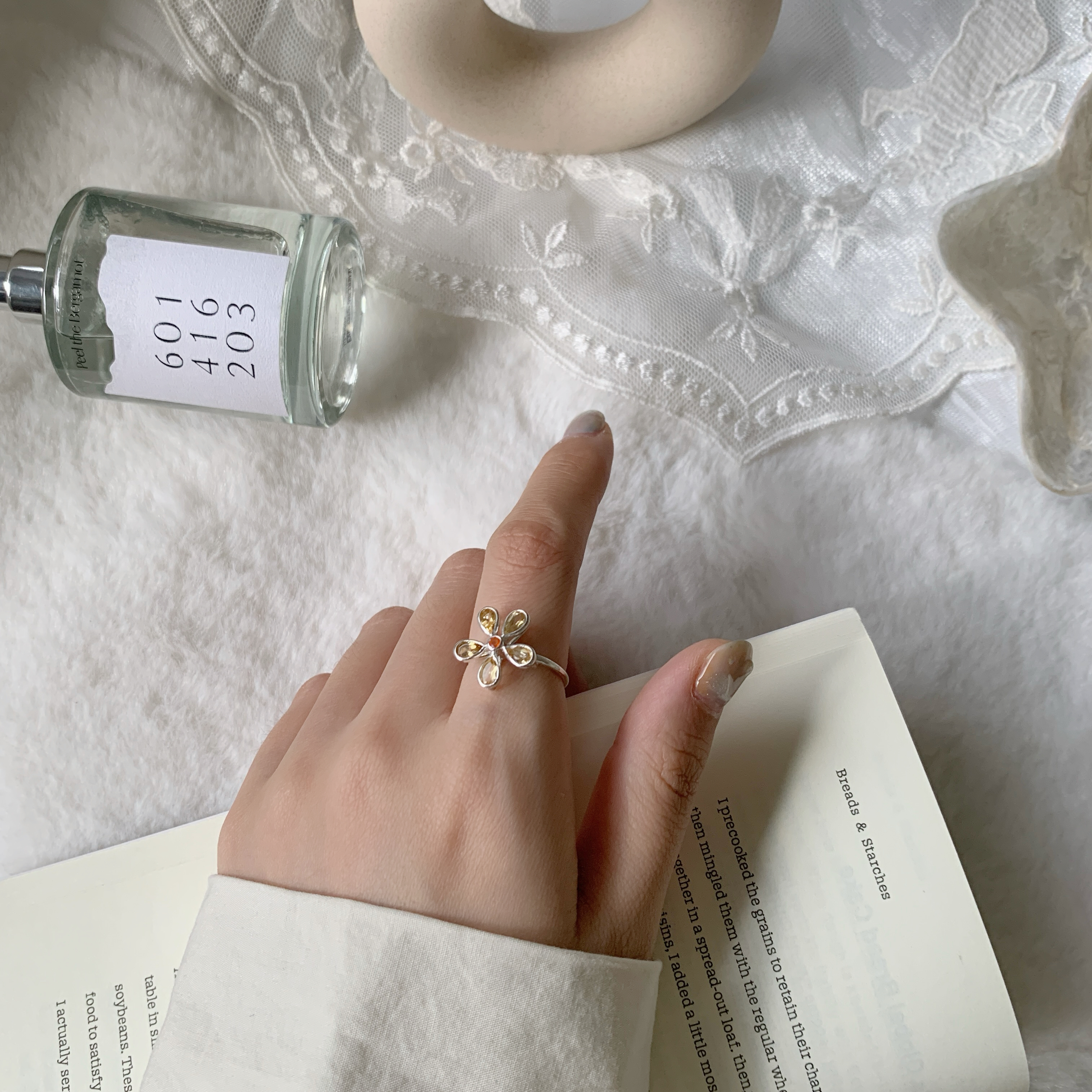 簡約花花黃水晶橘瑪瑙戒指