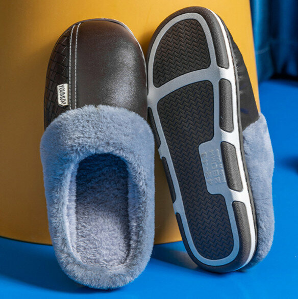 PU leather soft-soled plush cotton slippers (size 36-45, color 5 colors optional, please confirm with customer service after placing an order)