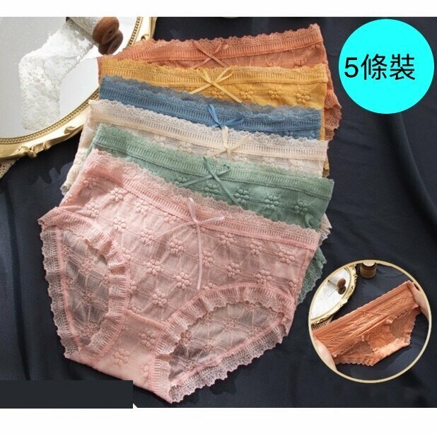【5 pieces】Women's mid-rise cotton crotch thin lace briefs (M-XL size) [Color random order after contacting customer service to confirm the shipping size]