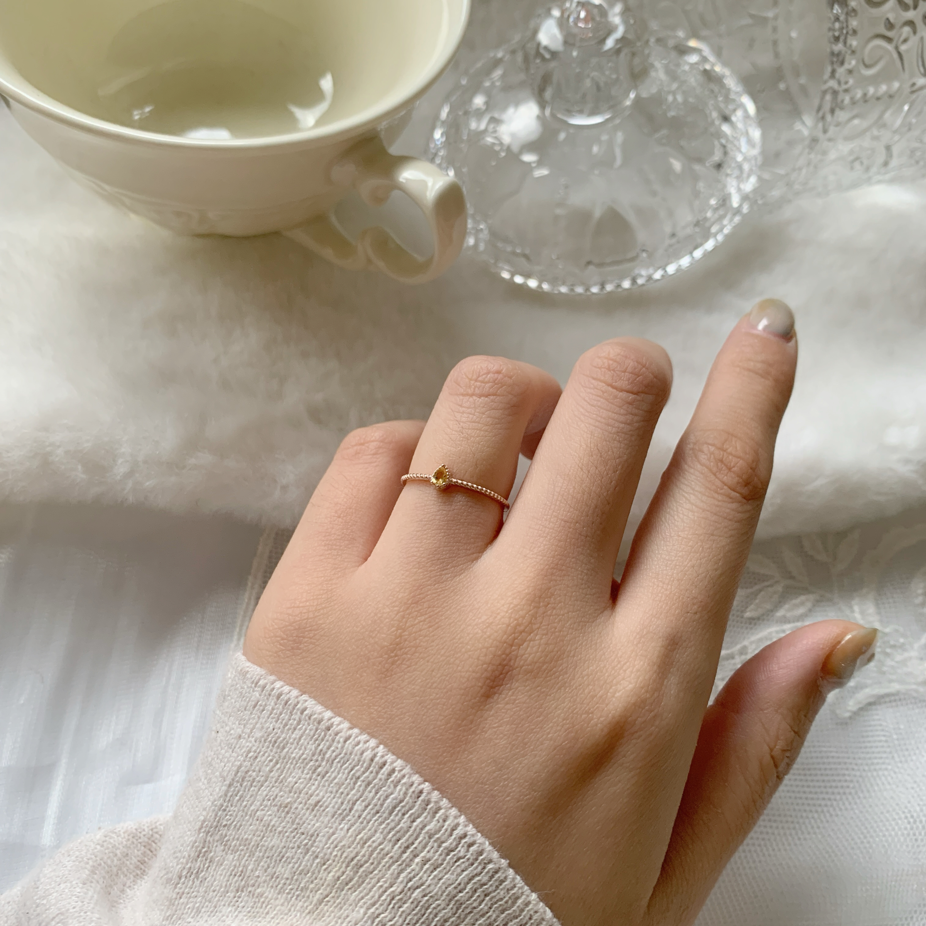 巴洛克水滴黃水晶戒指