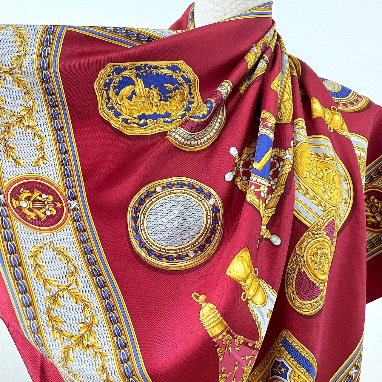 Vintage LANCEL意大利製酒紅色絲巾