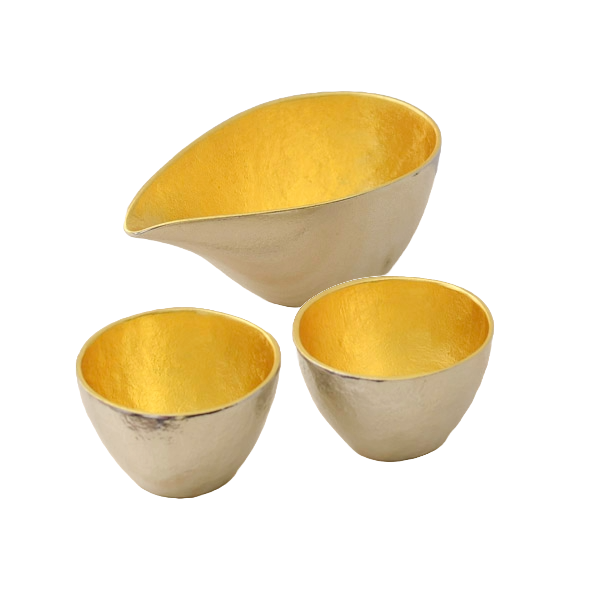 【能作 Nousaku】【金箔純錫】【片口中 & ぐい呑 金箔 2ケ セット組合】【日本富山縣】