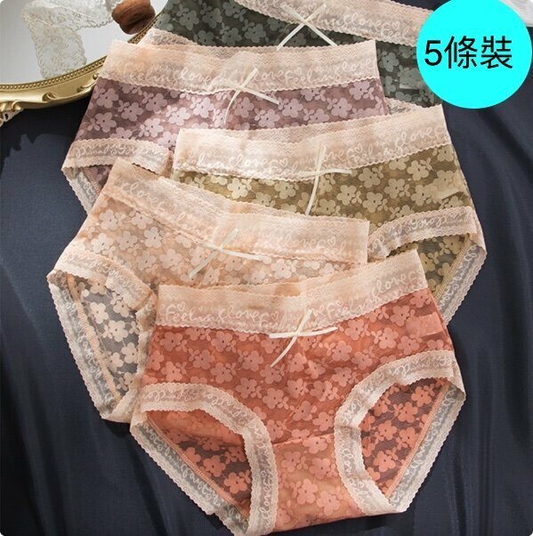 【5 Packs】Women's Cotton Crotch Mid-rise Lace Briefs (M-XL Size) [Color Random, Contact Customer Service to Confirm Shipping Size After Placing an Order]