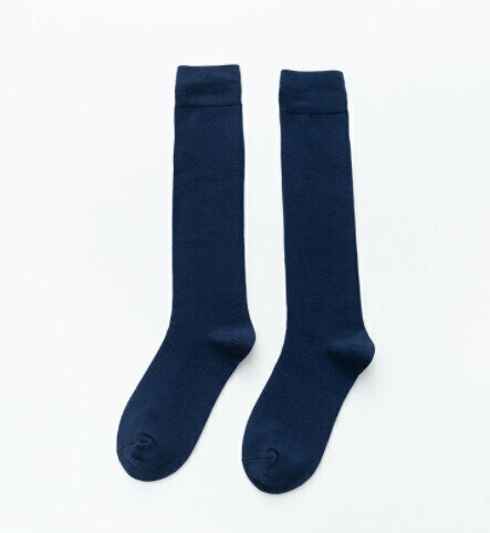 【3 pairs】Women's combed cotton solid color high socks (dark blue)