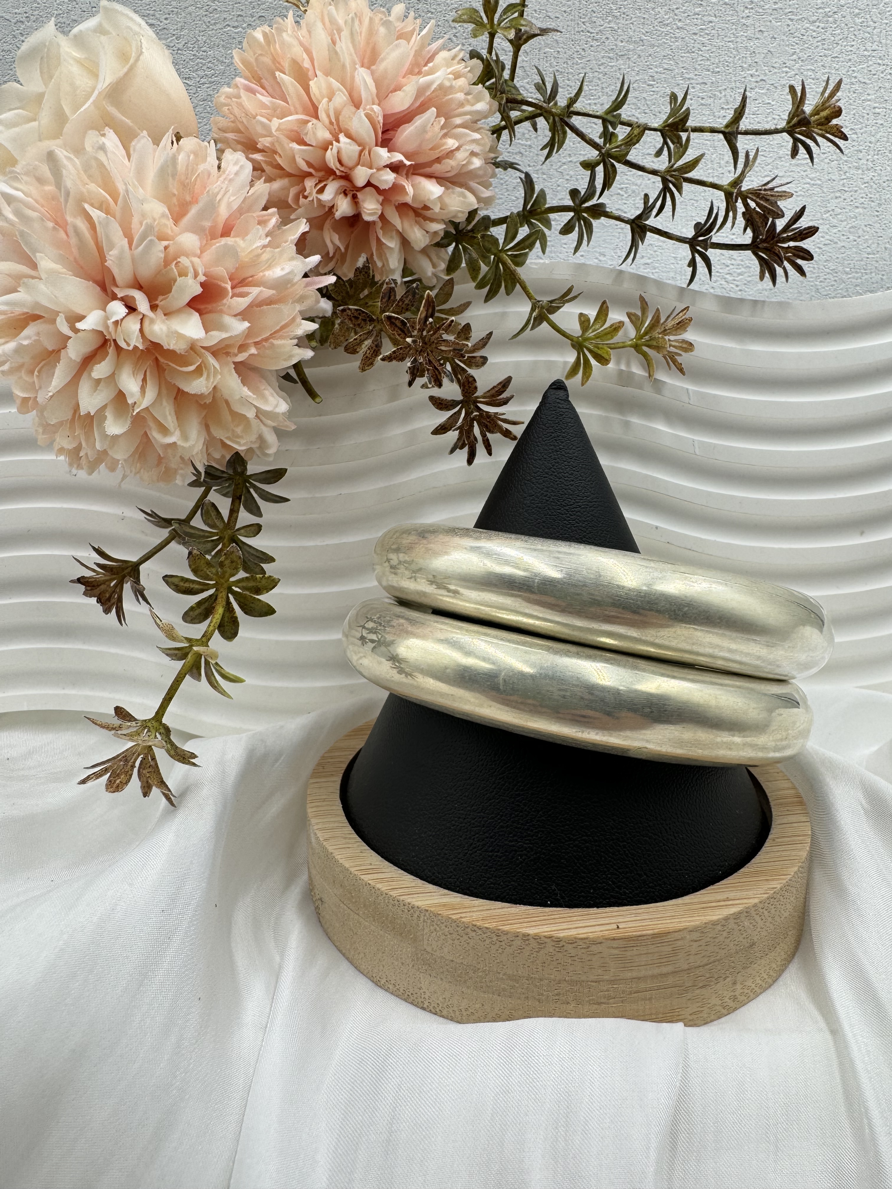 No.1(對)-素面粗圓空心苗銀手鐲6.3cm