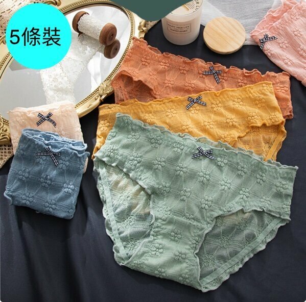 【5 Packs】Mid-rise cotton crotch flower lace briefs (M-L size) [random color, contact customer service to confirm the shipping size after placing an order]
