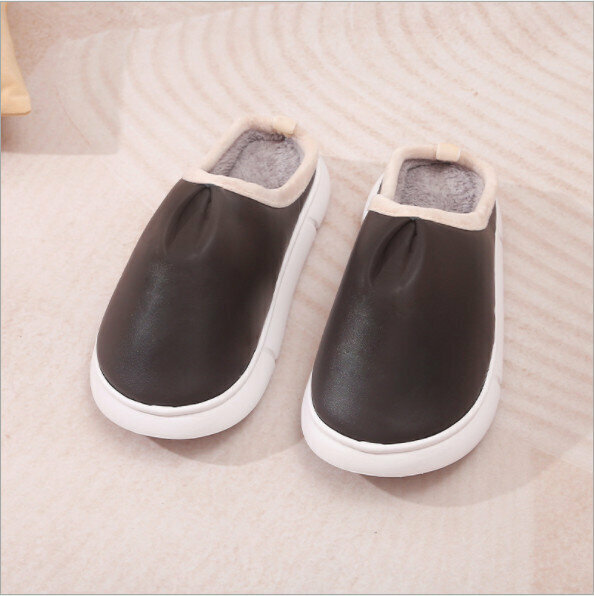 PU leather warm couple cotton slippers (size 36-45 color 5 colors are optional, please confirm with customer service after placing an order)
