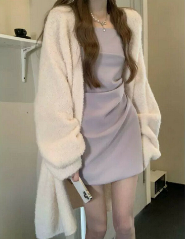 Skinny sweater knitted cardigan jacket #Single piece (white apricot) [M-4XL size] [Contact customer service to confirm size after placing an order]]