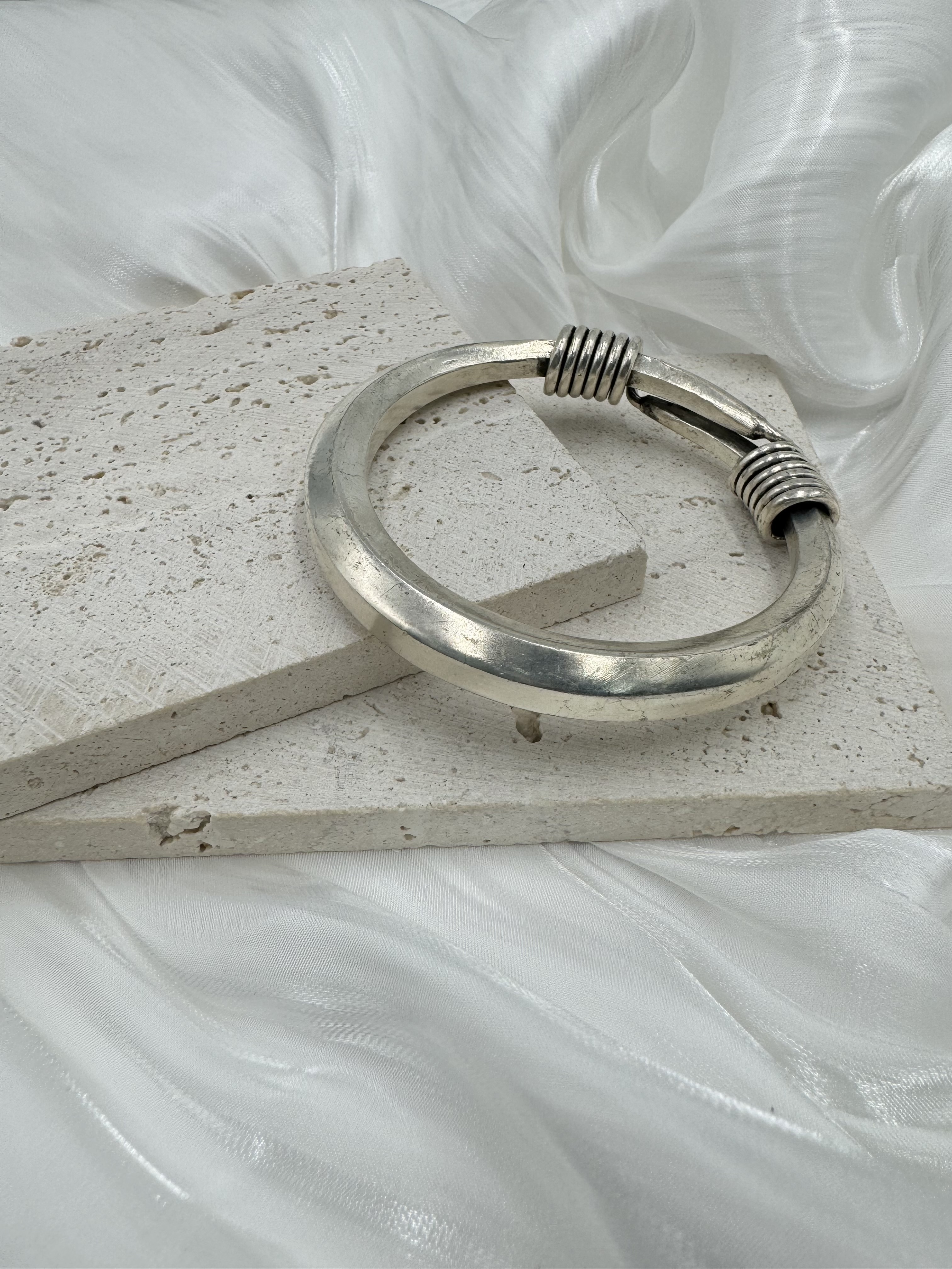 No.8(只)-手工素面粗苗銀手鐲6.5cm