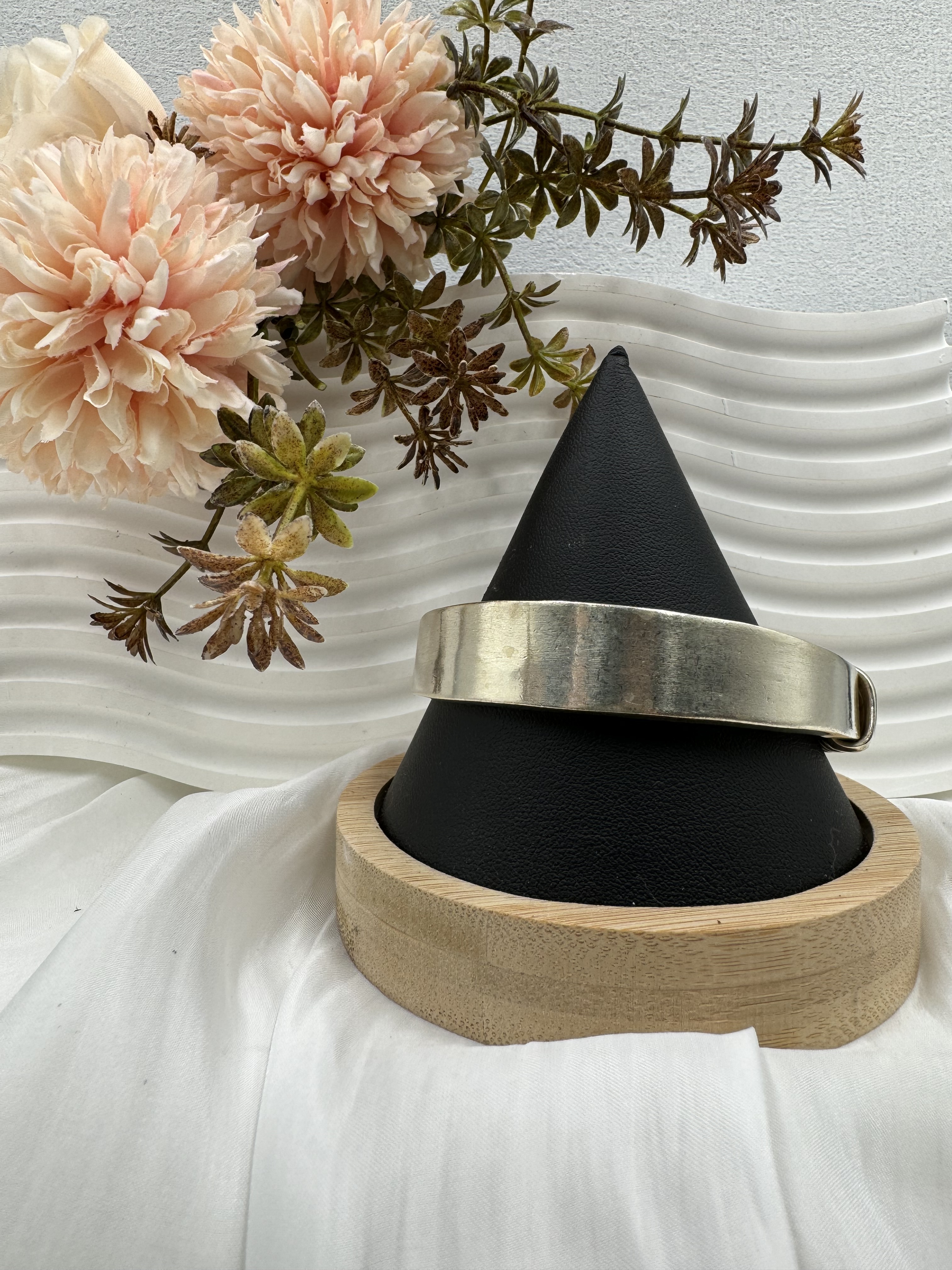 No.14(只)-素面九圈亮銀實心寬中手鐲6.5cm