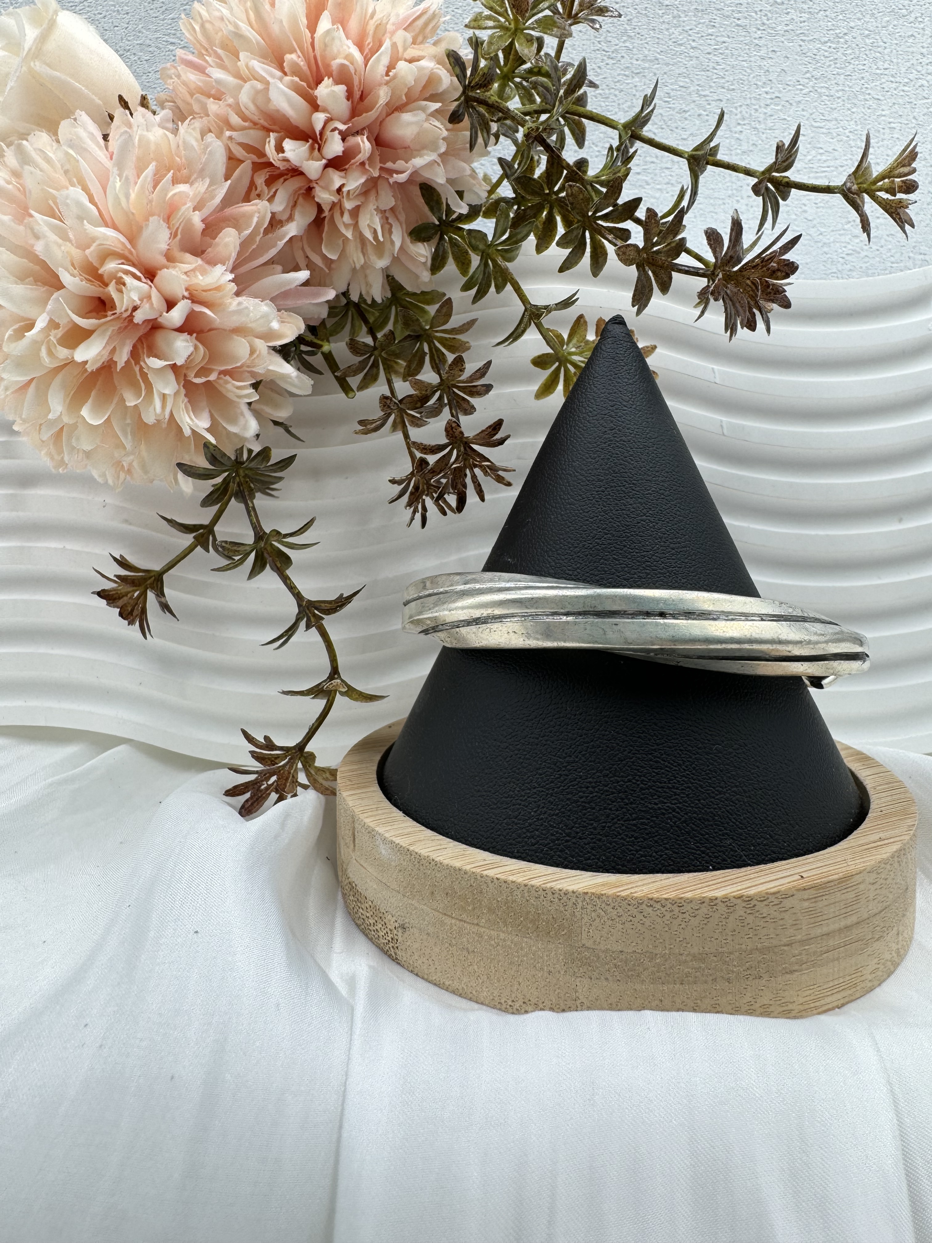 No.18(只)-手工素面雙層旋轉銀手鐲6.5cm