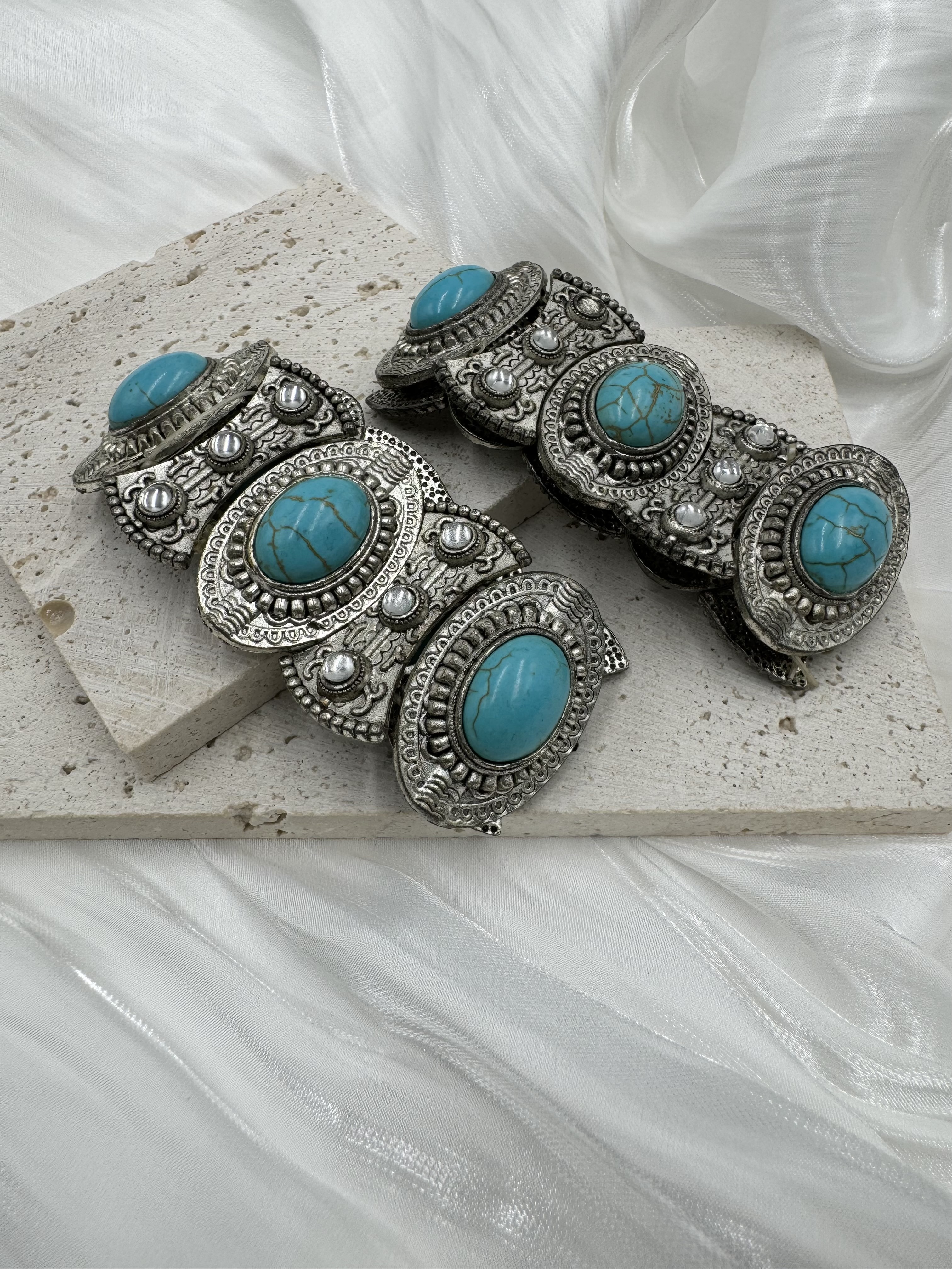 No.22(對)-民族藍珠藏銀雕刻手環