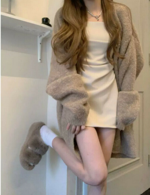 Skinny sweater knitted cardigan jacket #Single piece (khaki) [M-4XL size] [Contact customer service to confirm size after placing an order]]