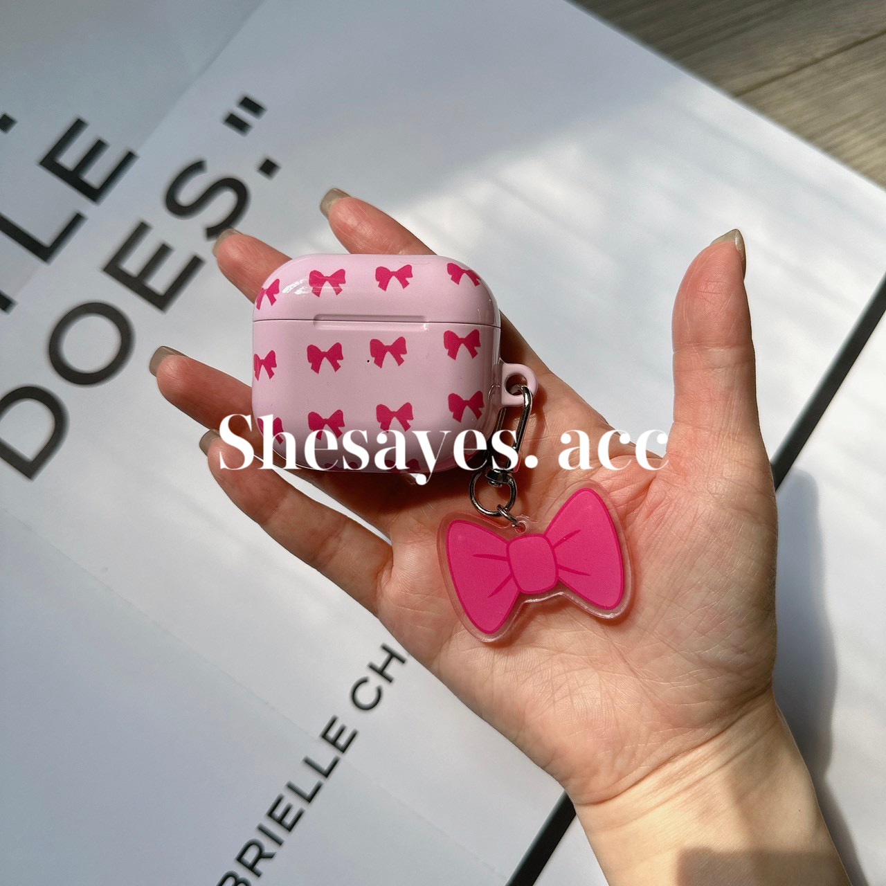 AirPods｜超Ｑ粉色蝴蝶結耳機套