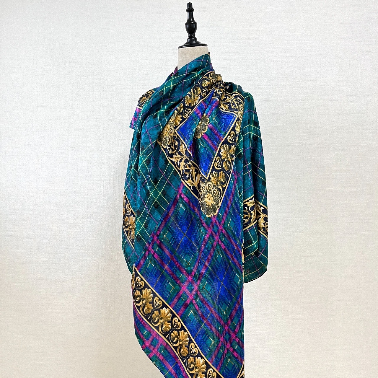 Jacquard藍綠格紋大方巾