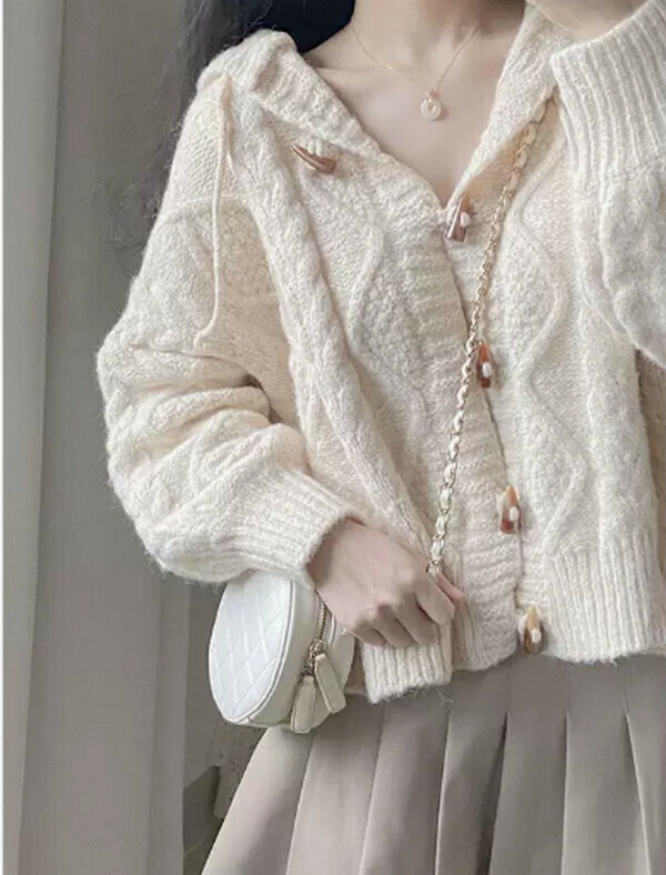 Fat mm covers the flesh and looks thin knitted cardigan sweater # Single piece (apricot) [M-4XL size] [Contact customer service to confirm the size after placing an order]]