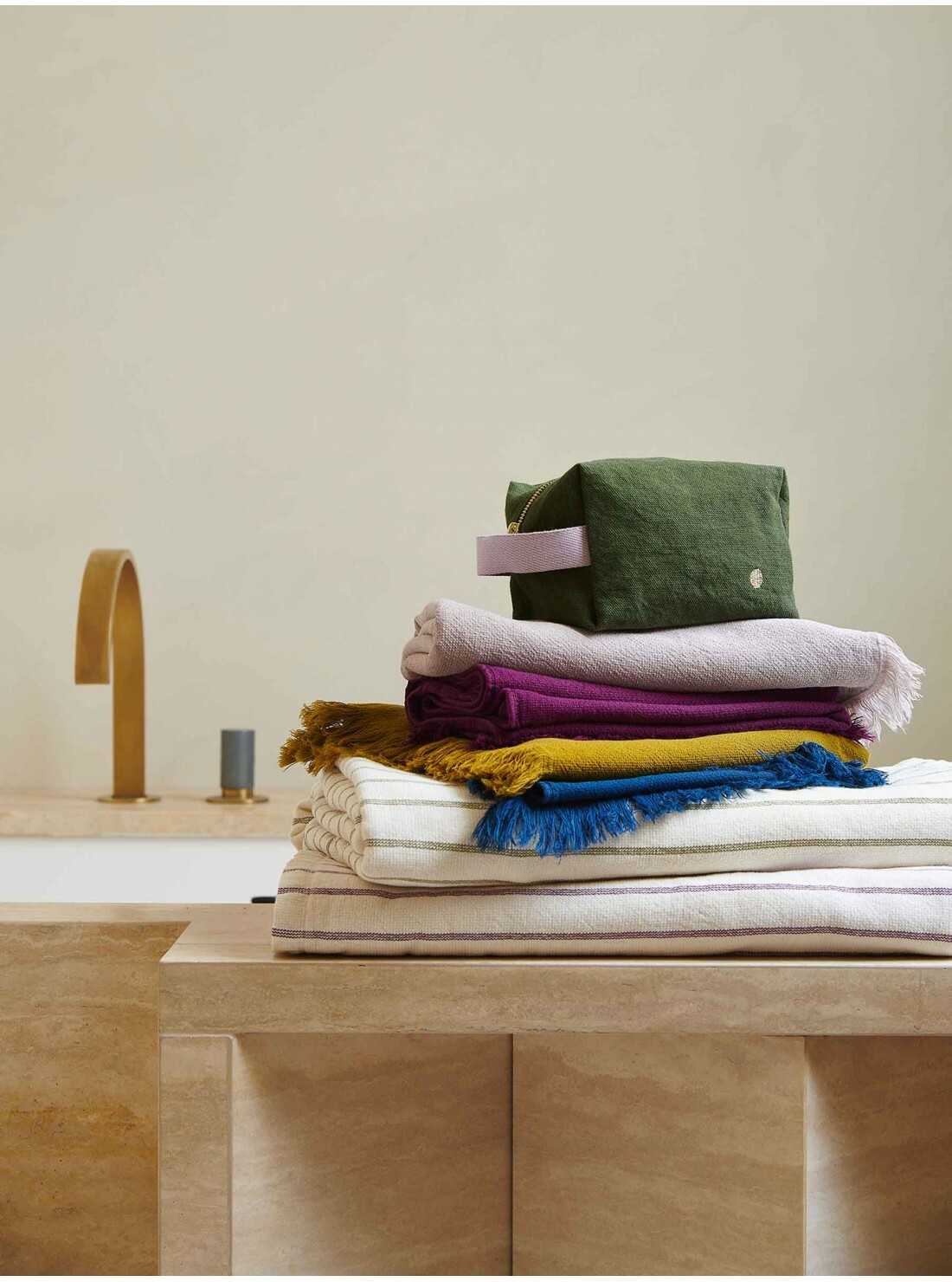 (預購4/30)法國La cerise sur le gâteau 有機棉防水手提立體收納包-橄欖綠(小)