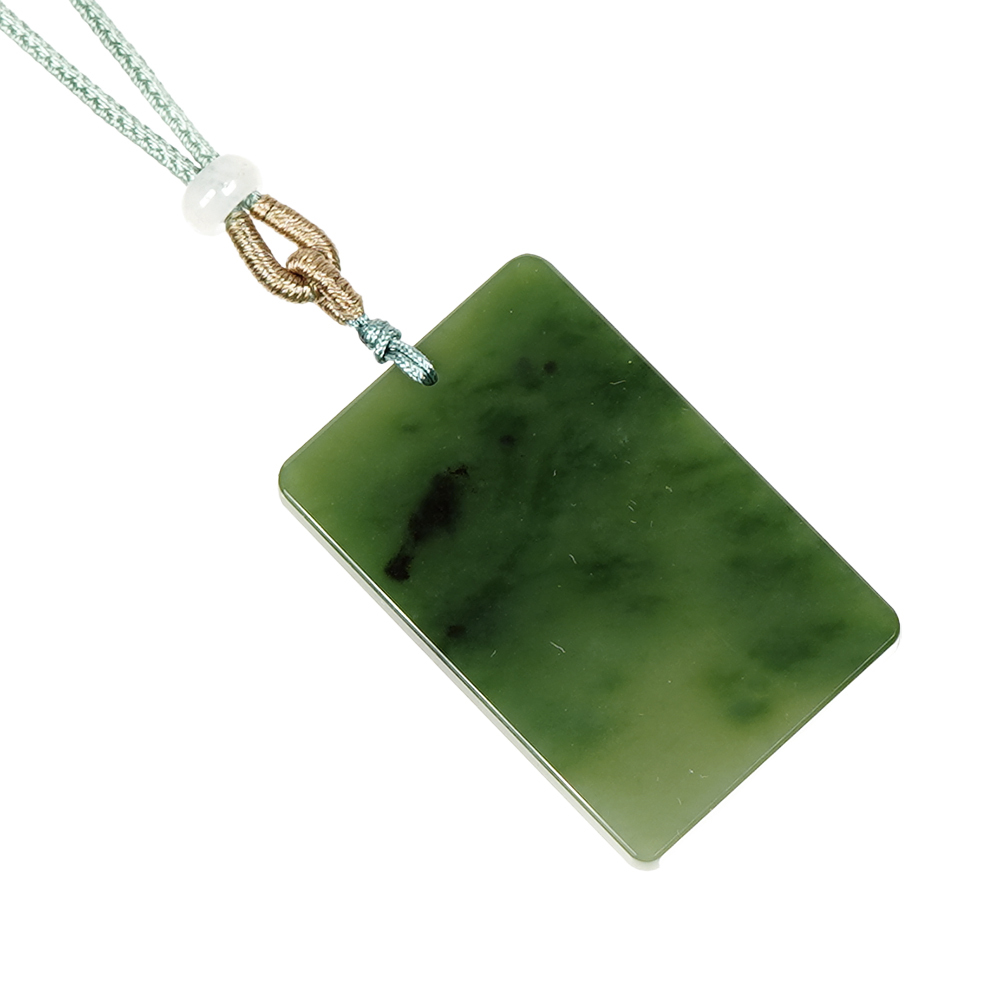 和田碧玉頂級老礦20g 蘋果綠墨花無事牌吊墜和田碧玉吊墜｜可調式棉繩