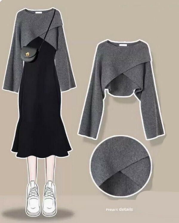 Crossover sweater knitwear top#Single piece (gray) [M-4XL size] [Contact customer service to confirm size after placing an order]]
