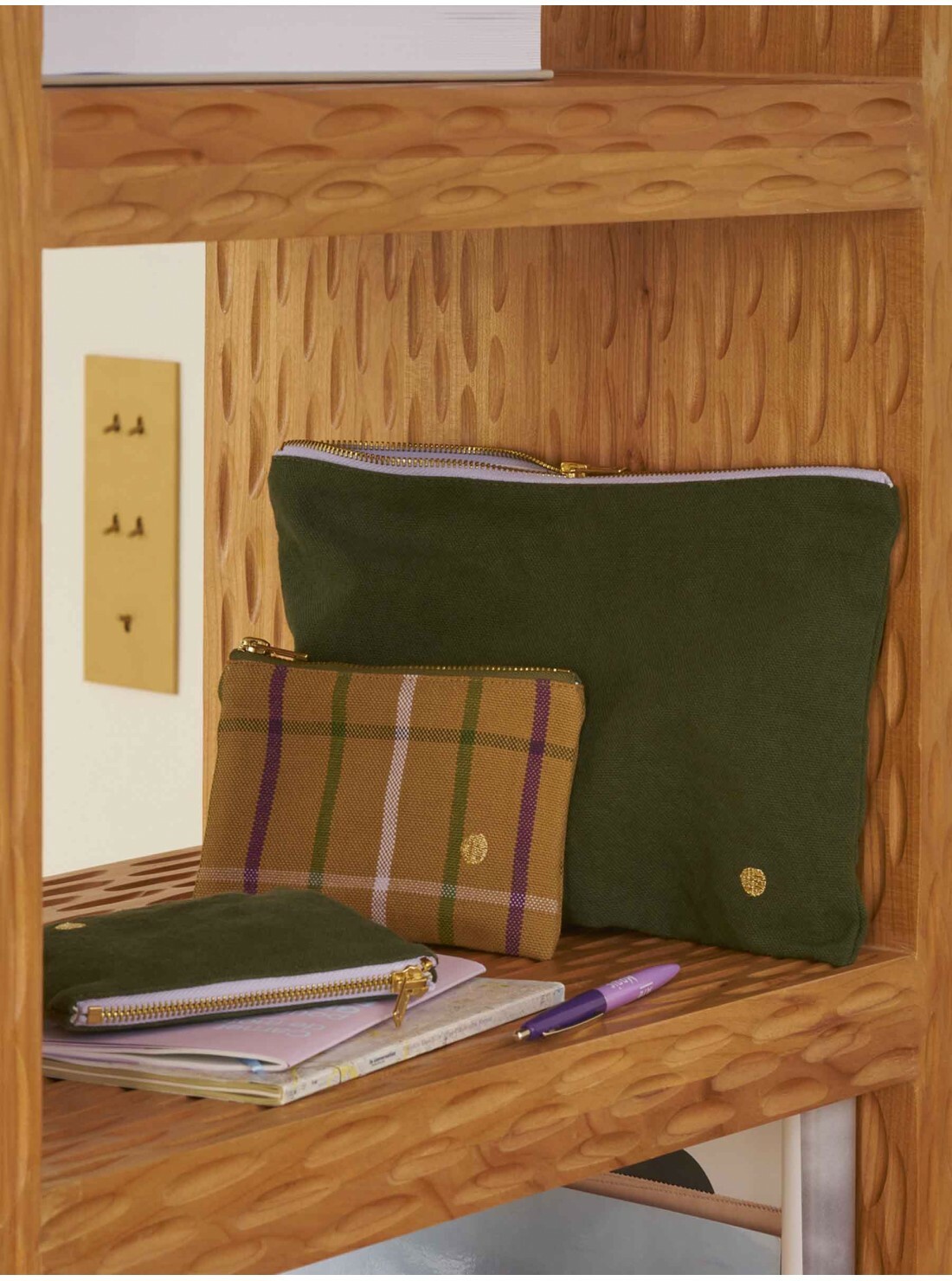 法國La cerise sur le gâteau 有機棉防水分類收納袋-橄欖綠(大)