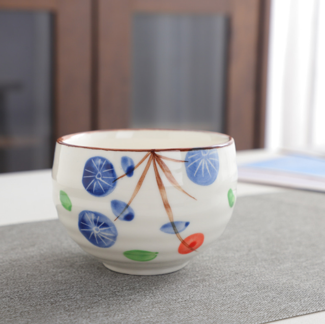 Popular Japanese-style hand-painted ceramic tea cup (blue cattail fan 200ml)