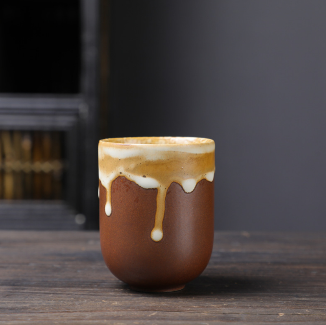 Hot style Japanese ceramic tea cup (coffee colored flowing glaze 110ml)