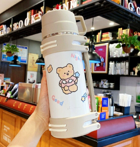 Hot push thermos cup [white 1200ml + random large sticker]