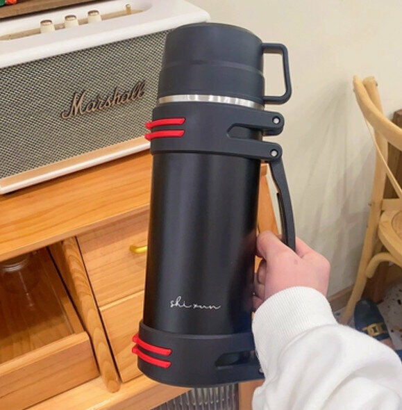 Hot push thermos cup [black 1200ml + random large sticker]