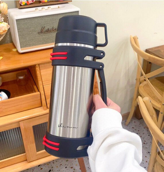 Hot push thermos cup [natural color 1200ml + random large sticker]
