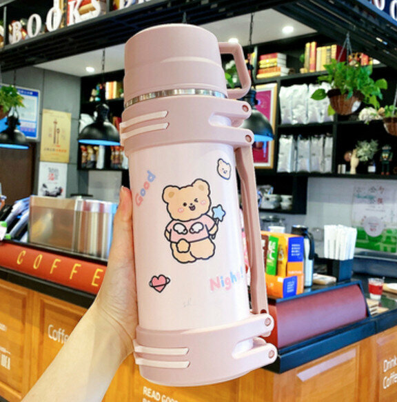 Hot push thermos cup [pink 1200ml + random large sticker]