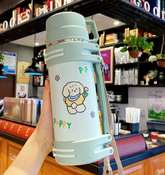 Hot push thermos cup [green 1200ml + random large sticker]