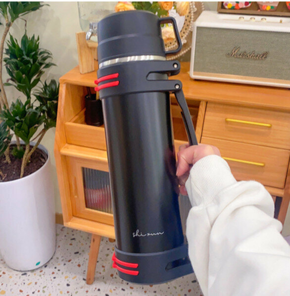Hot push thermos cup [black 1500ml + random large sticker]