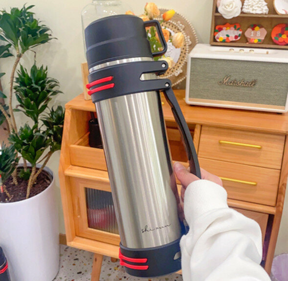 Hot push thermos cup [natural color 1500ml + random large sticker]