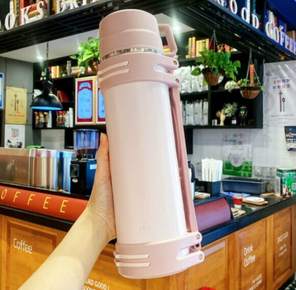 Hot push thermos cup [pink 1500ml + random large sticker]