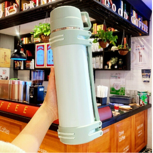 Hot push thermos cup [green 1500ml + random large sticker]