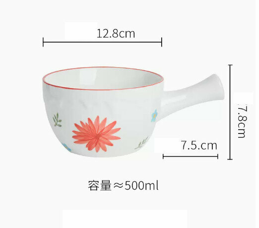 Hotly recommended Japanese hand-painted ceramic tableware breakfast bowl salad bowl [pastoral style red handle bowl]