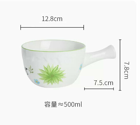 Hotly recommended Japanese hand-painted ceramic tableware breakfast bowl salad bowl [pastoral style green handle bowl]