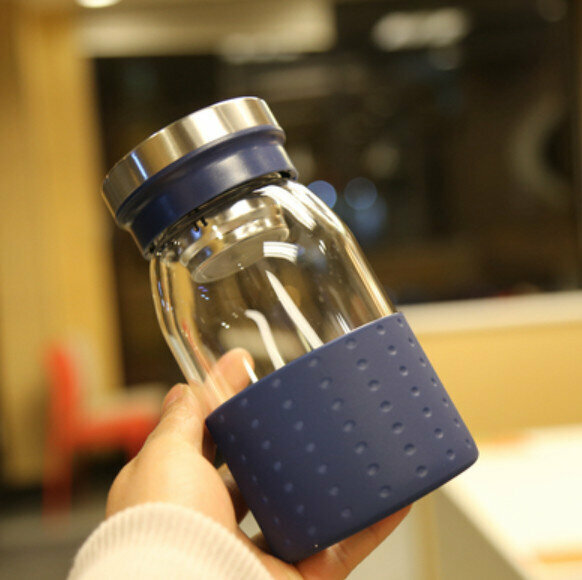 熱推泡茶水杯【藍色450ml 商務玻璃杯】