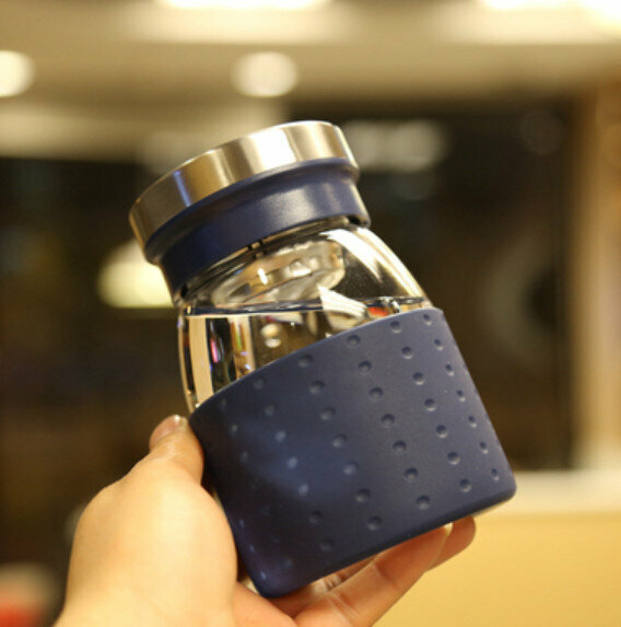 熱推泡茶水杯【藍色350ml 商務玻璃杯】