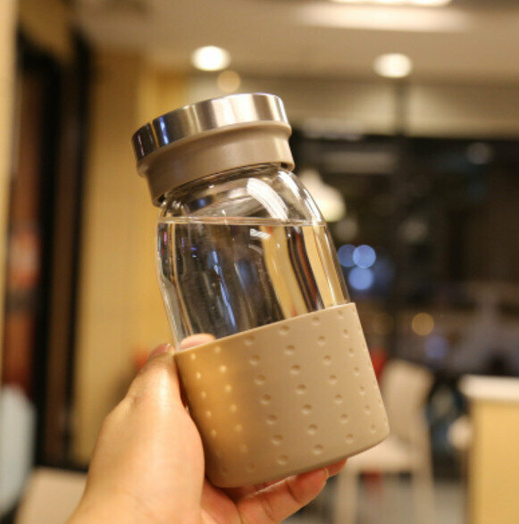 熱推泡茶水杯【灰色450ml 商務玻璃杯】
