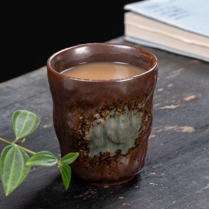熱推粗陶手工日式小茶杯（窯變青色）