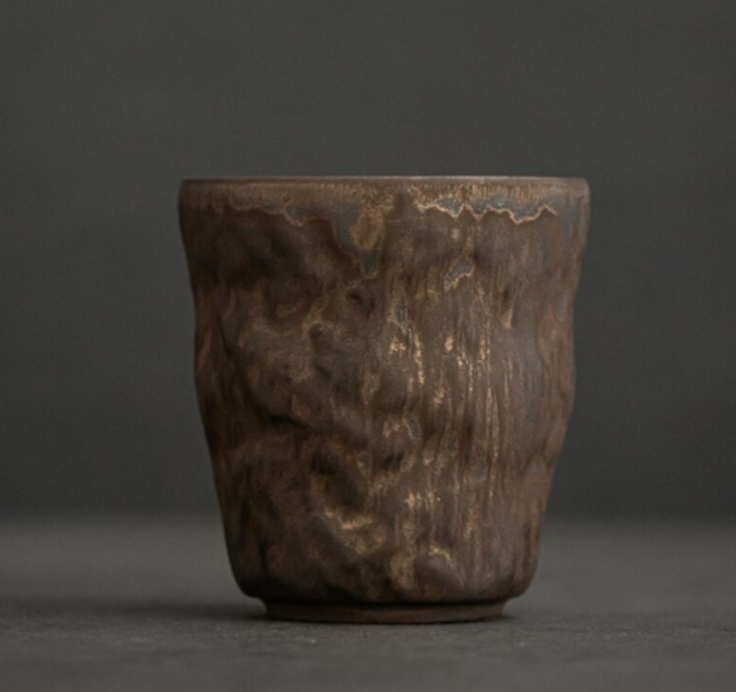 熱推粗陶手工日式小茶杯（黑金色）