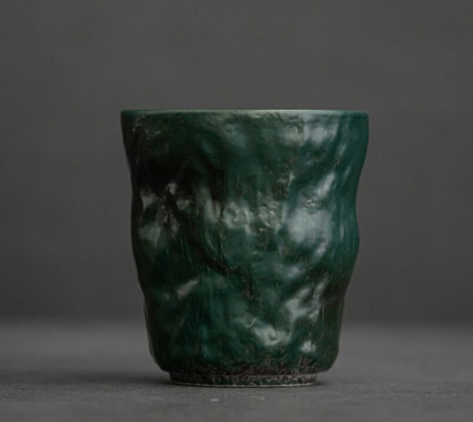 熱推粗陶手工日式小茶杯（漸變綠）