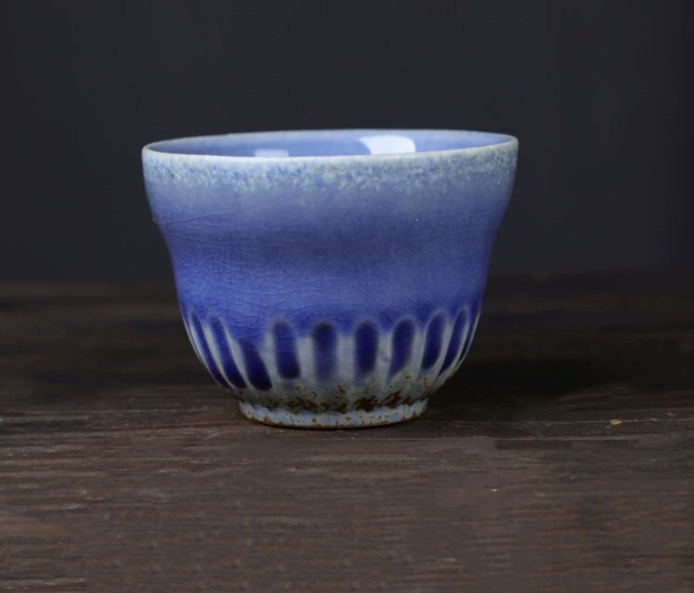 熱推復古陶瓷窯變茶杯單杯（漸變藍）